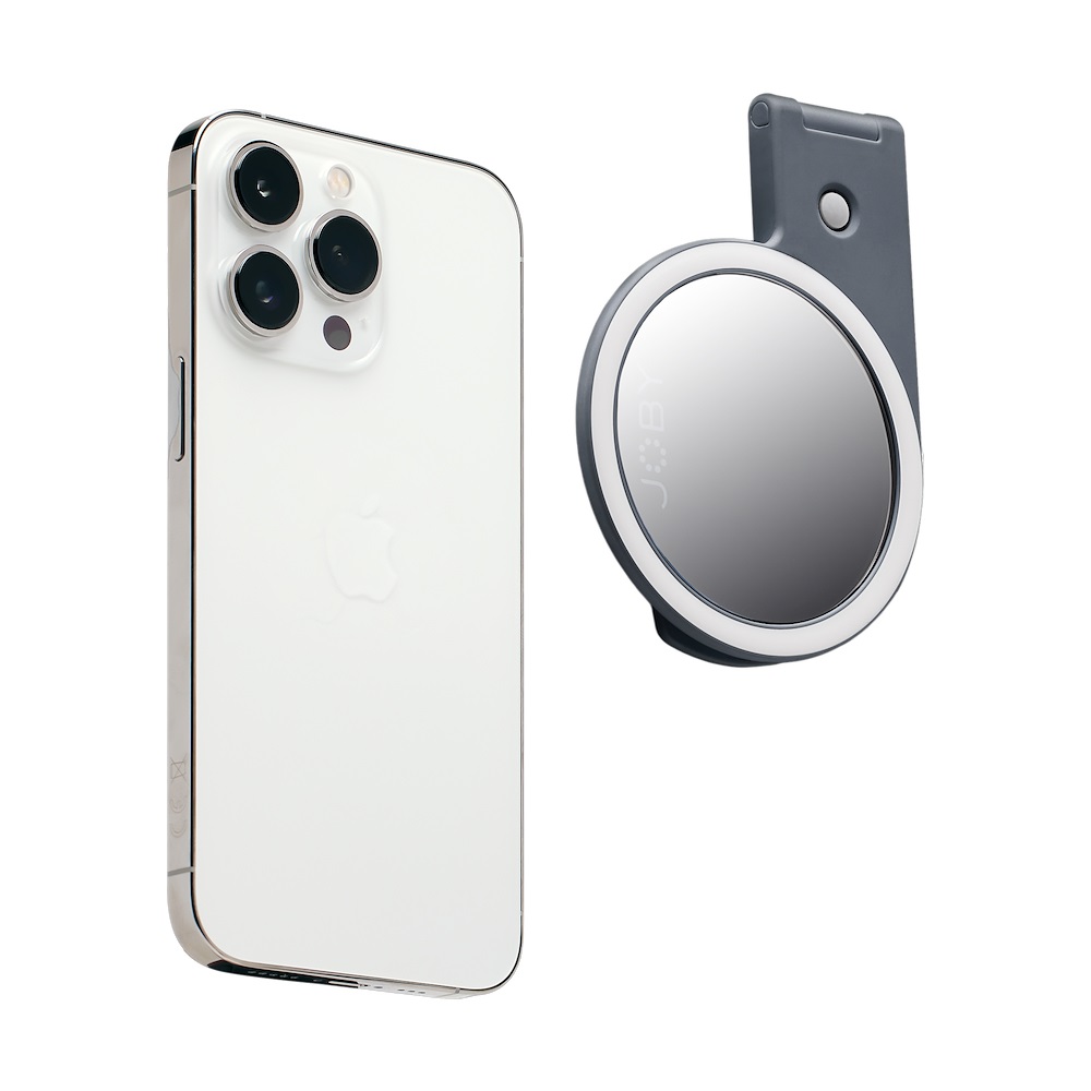 JOBY Beamo Ring Light - Luce ad Anello LED Compatibile con iPhone MagSafe e Smartphone, Colore Grigio, Fissaggio Magnetico e Design Pieghevole
