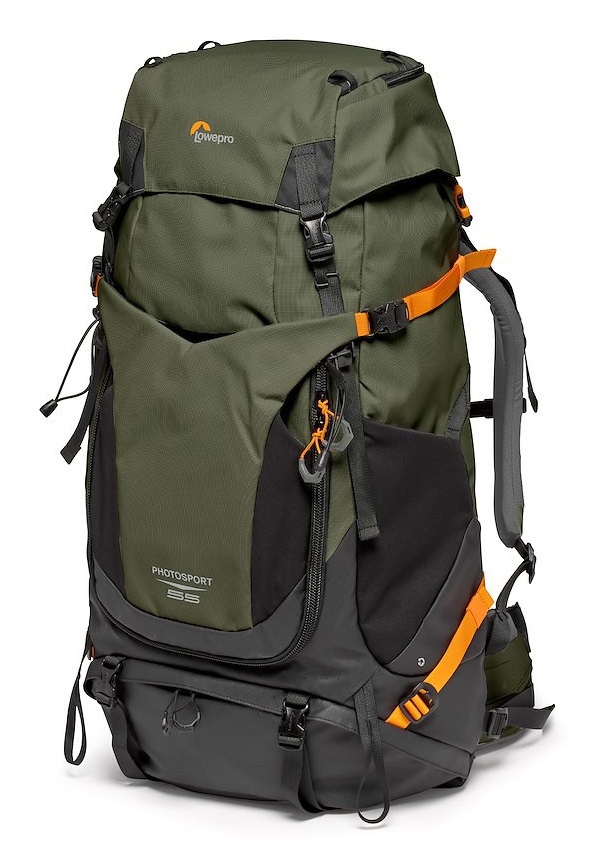 Lowepro PhotoSport PRO 55L AW - Zaino per fotocamera impermeabile 55L in Nero, Verde e Arancione
