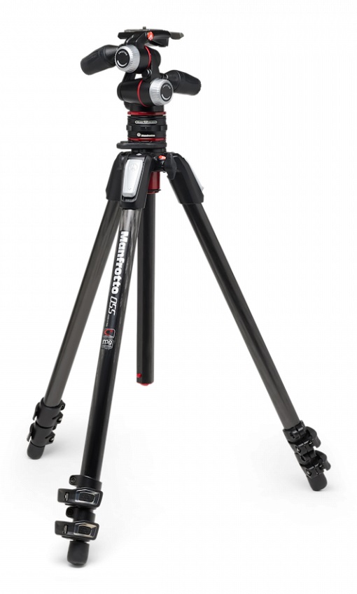 Manfrotto Treppiede Professionale a 3 Sezioni in Alluminio e Fibra di Carbonio con Testa a 3 Vie e Sgancio Rapido