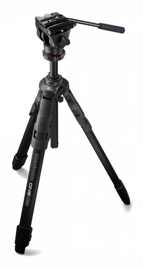 Manfrotto ONE Alu Treppiede Ibrido con Testa Fluida 500X - Portata 5kg, Colonna Livellante e Sistema Quick Release per DSLR e Mirrorless