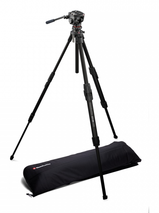 Manfrotto ONE Alu Treppiede Ibrido con Testa Fluida 500X - Portata 5kg, Colonna Livellante e Sistema Quick Release per DSLR e Mirrorless