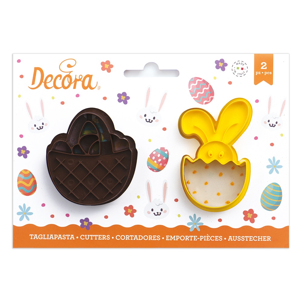 Decora 0255061 Set di 2 Tagliapasta Cestino e Bunny in Plastica - Ideale per Biscotti e Decorazioni in Pasta di Zucchero, Made in Italy