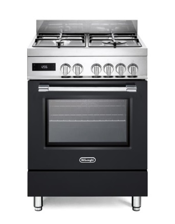 De'Longhi PRO 66 MAL PZ Cucina a Gas 4 Fuochi con Forno Elettrico Ventilato 60x60 cm Inox e Nero Classe A