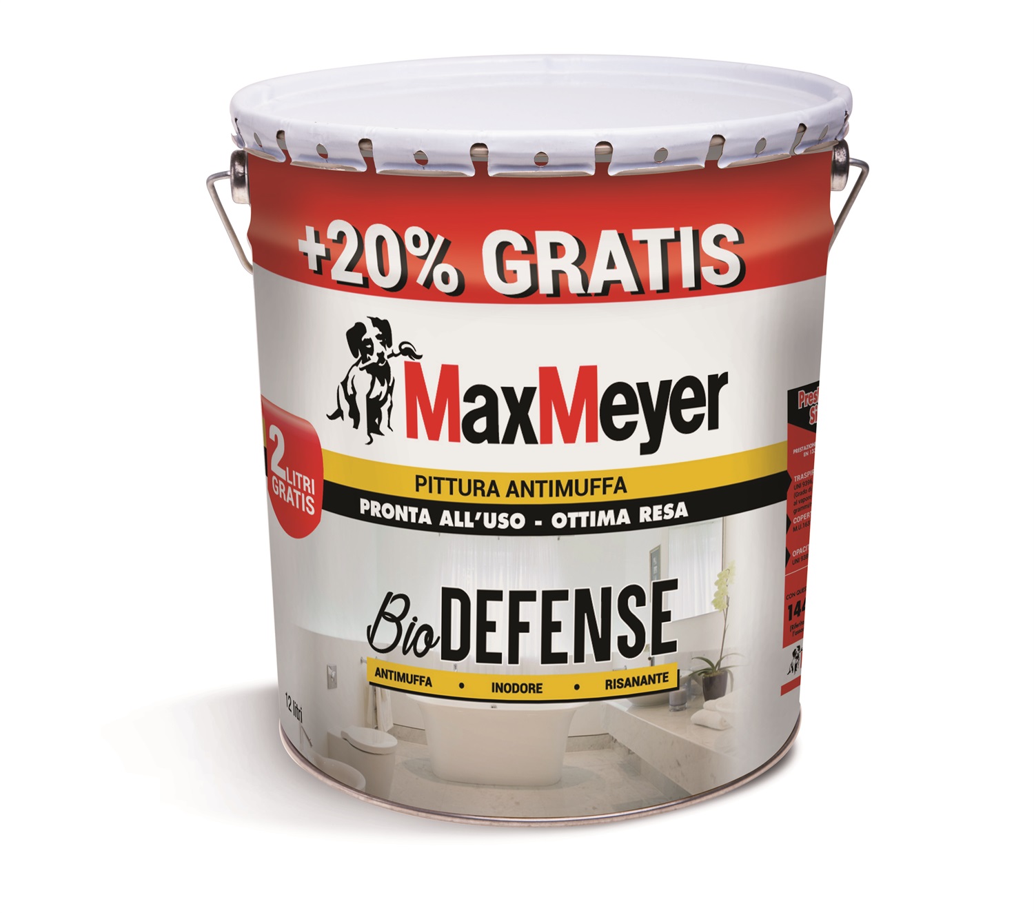 MaxMeyer Pittura Bianca Antimuffa Biodefense 10 Litri 2 in Omaggio - Pronta all'uso, Risanante e Inodore