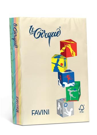 Favini Carta Le Cirque A4 - 160 g/m² - Risma da 250 fogli - 5 Colori Assortiti Pastello (Avorio, Giallo, Rosa, Azzurro, Verde)