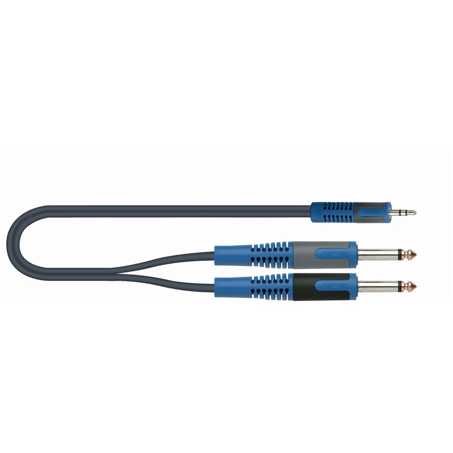 QUIK LOK RKSA/140-1 Cavo Adattatore Minijack Stereo 3.5mm a 2 Jack Mono 6.35mm, Lunghezza 1 m, Colore Nero