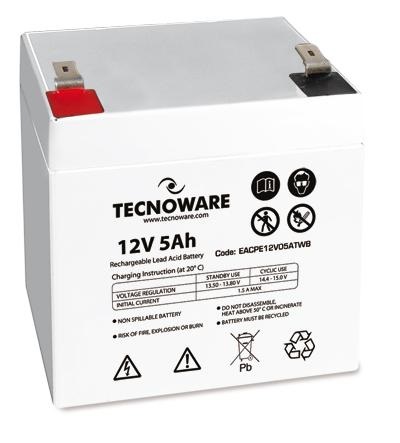 Tecnoware Batteria Ermetica al Piombo 12V 5Ah Faston 6.3 mm per UPS e Sistemi di Sicurezza