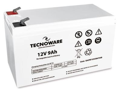 Tecnoware Power Systems Batteria Ermetica al Piombo 12V 9Ah per UPS, Sistemi di Videosorveglianza e Allarme, Attacco Faston 6.3 mm, Dimensioni Compatte 15.1x9.4x6.5 cm, Nero