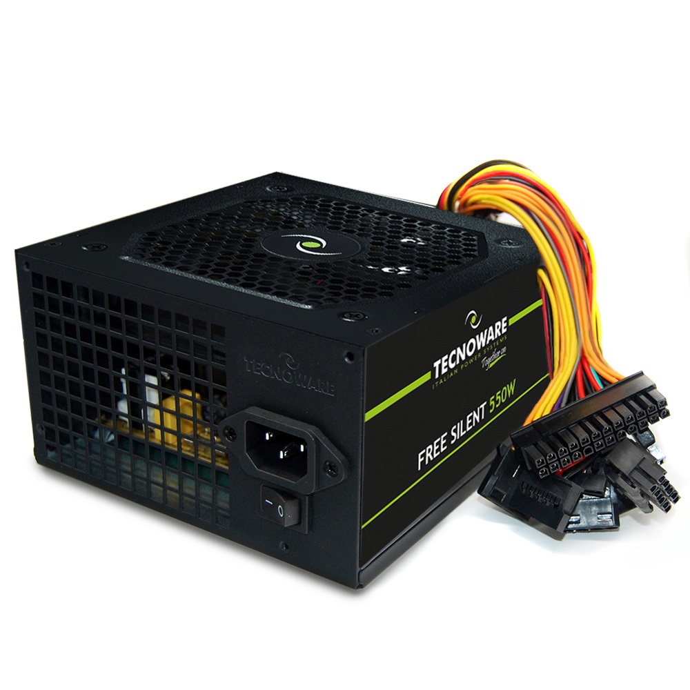 Tecnoware Alimentatore ATX Free Silent 550W con Ventola Silenziosa 12 cm, 2xSATA, 2xMolex, Protezione Sovratensioni, Dimensioni Compatte