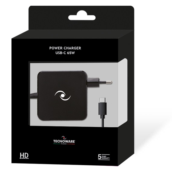 Tecnoware FAU17563 Alimentatore Universale USB-C 65W Nero - Compatibile con Notebook, Ultrabook, Tablet e Smartphone