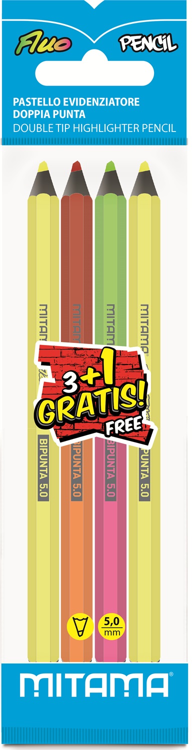 Mitama Pastelli Fluo Bipunta Jumbo 5.0 mm - Confezione da 3 matitoni in legno nero