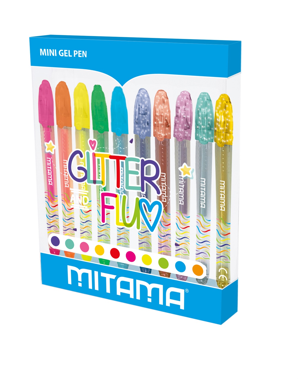 Mitama Mini Penna Gel Glitter e Neon - 10 PZ, Punta 1MM con Cappuccio, Pack Ecologico