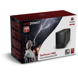 Atlantis OnePower PX1100 Gruppo di Continuità (UPS) Line Interactive 1100VA/550W con AVR, Onda PseudoSinusoidale, 4 Prese IEC e Batteria 12V 9Ah