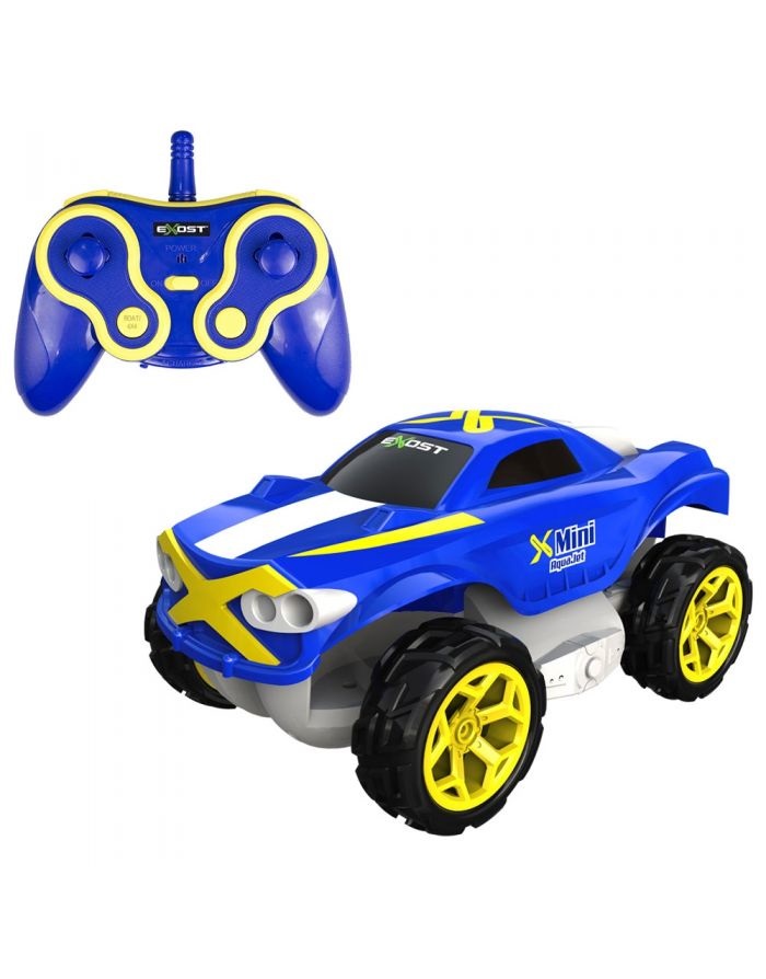 Rocco Giocattoli Mini Aquajet Exost 1:18 Blu - Macchinina Radiocomandata 4x4 Trasformabile in Barca con Radiocomando 2.4 GHz