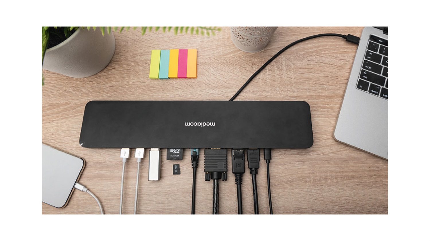 Mediacom M-DOCKTPCP Docking Station USB-C con HDMI, Ethernet, Lettore Schede e 100W di Potenza - Nero