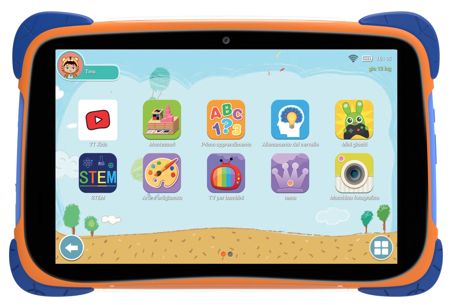 Mediacom M-SP10KID Tablet 10,1'' 32 GB Blu e Arancione - Android 14, 3 GB RAM, WiFi 6E, Parental Control