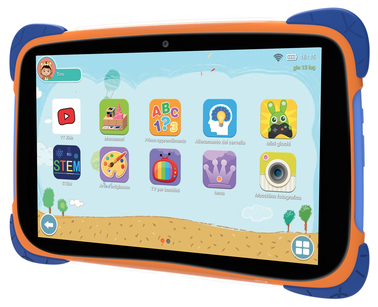 Mediacom M-SP10KID Tablet 10,1'' 32 GB Blu e Arancione - Android 14, 3 GB RAM, WiFi 6E, Parental Control