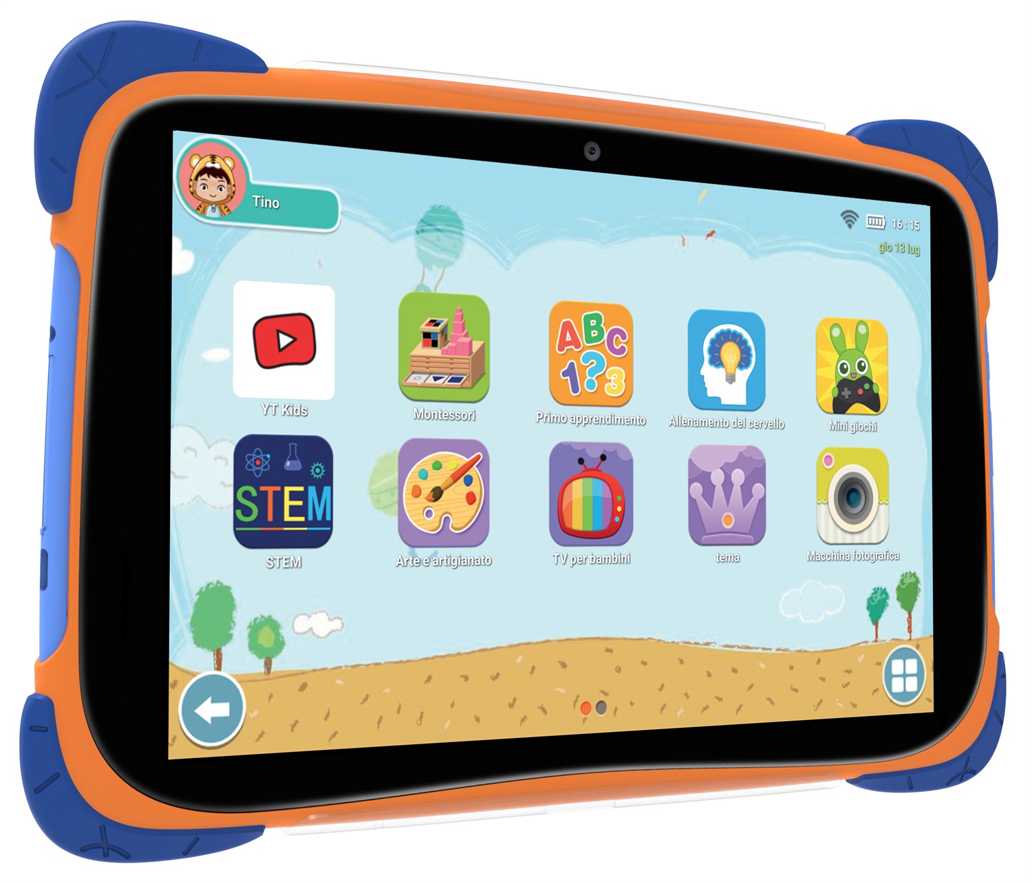 Mediacom M-SP10KID Tablet 10,1'' 32 GB Blu e Arancione - Android 14, 3 GB RAM, WiFi 6E, Parental Control