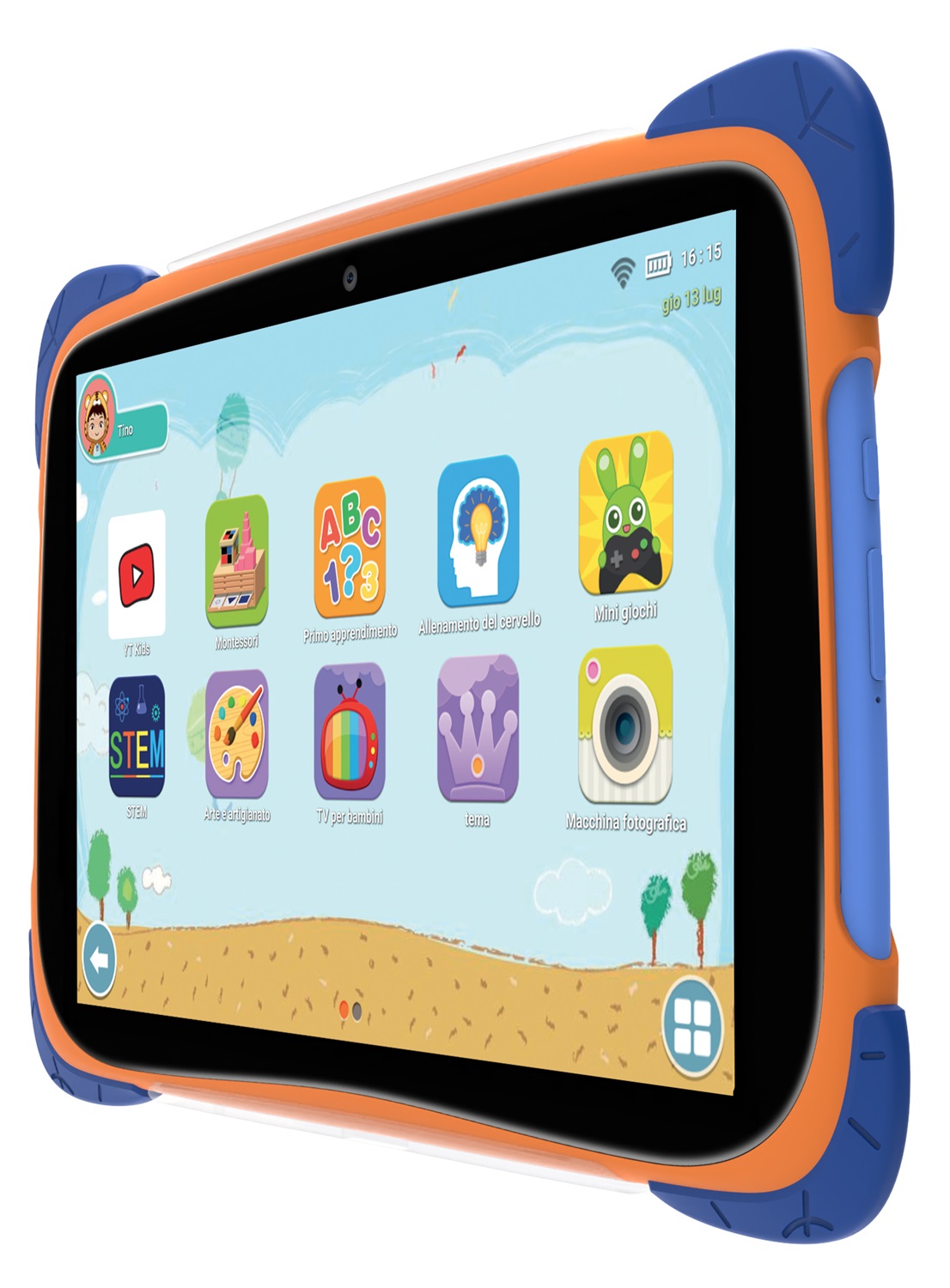 Mediacom M-SP10KID Tablet 10,1'' 32 GB Blu e Arancione - Android 14, 3 GB RAM, WiFi 6E, Parental Control