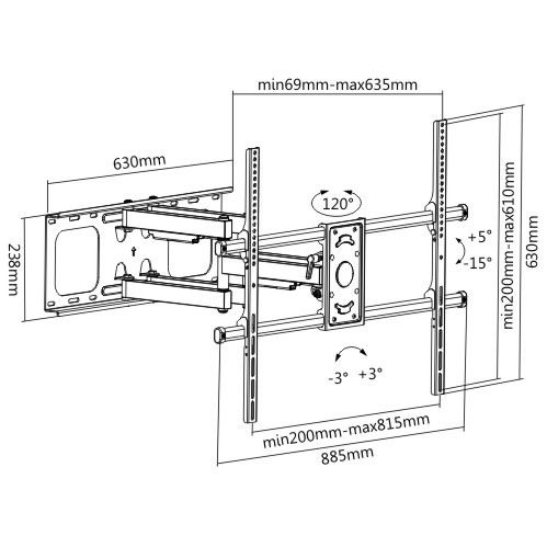 LINK LKBR45 Staffa a Muro per TV da 60 a 100 pollici, fino a 75 kg, VESA 800x600, Estensione 635mm, Nero