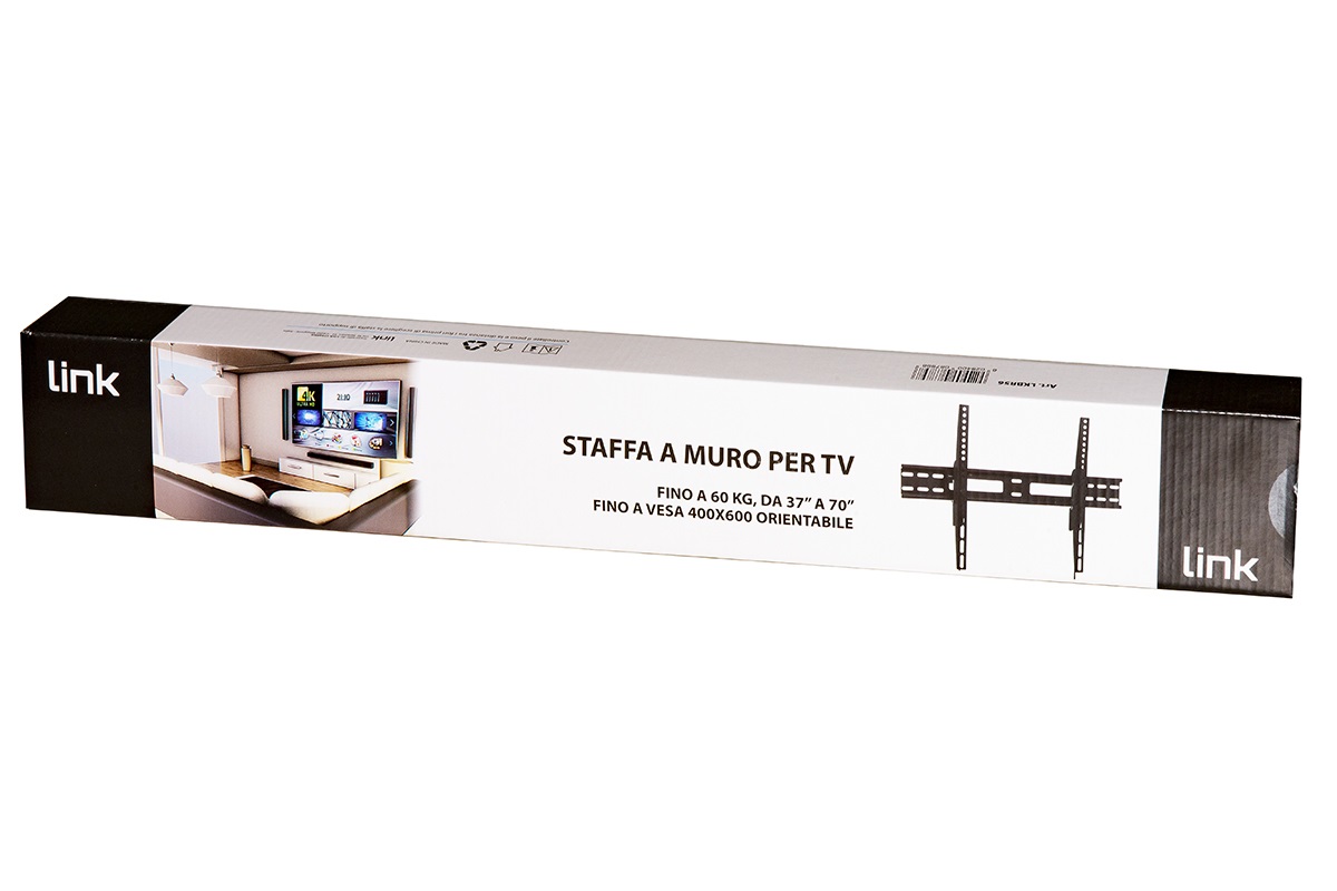 Link Supporto TV a Parete LKBR56 per TV da 37 a 70 pollici, Nero, Fino a 60 kg, VESA 75x75 mm - 400x600 mm, Design Ultra Slim