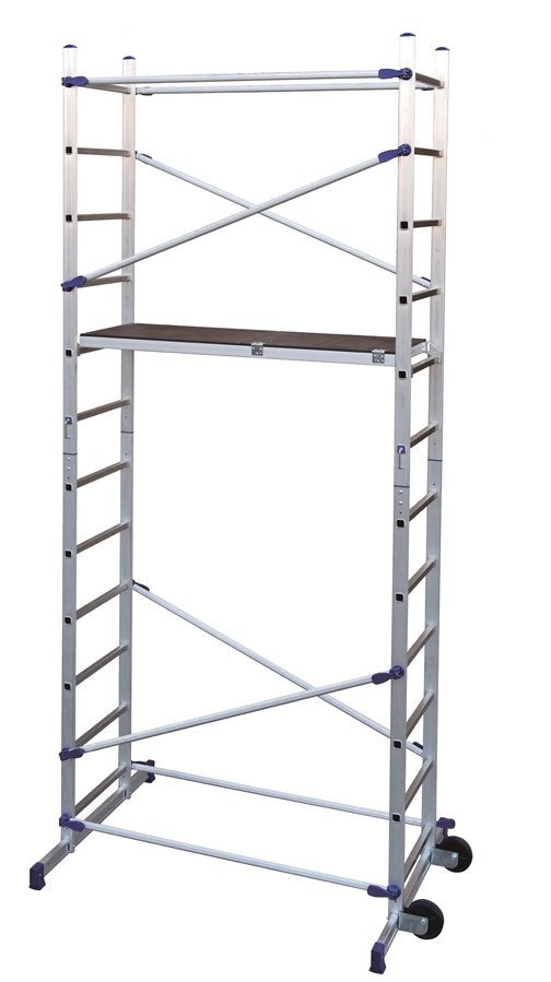 FACAL Trabattello in Alluminio Portatile - Altezza di Lavoro 436 cm, Portata 150 kg, Piattaforma 143x51 cm, Colore Blu