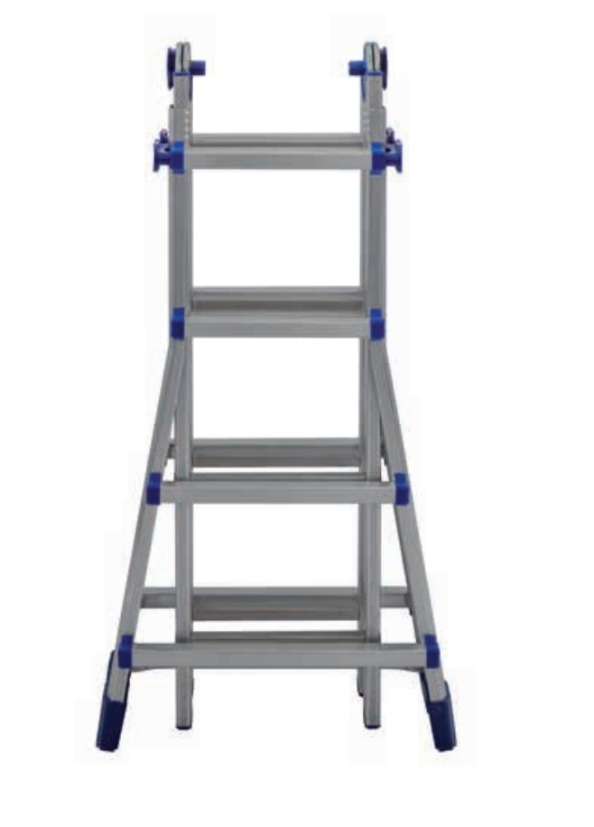 FACAL Briko Blu Scala Telescopica Multifunzionale in Alluminio, 4 4 Gradini, Altezza Massima 490 cm, Portata 150 kg