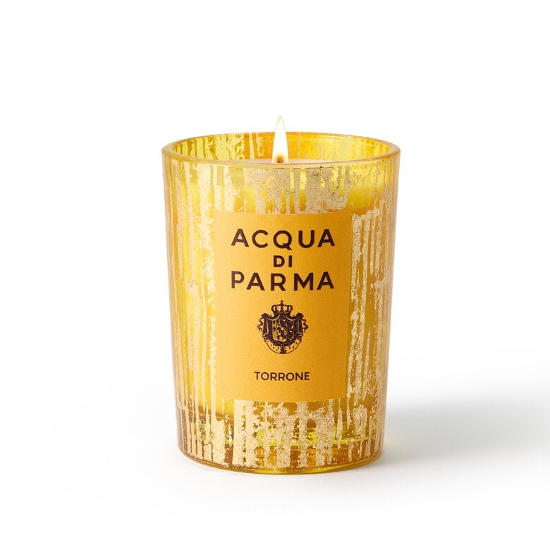 Acqua di Parma Candela Profumata Torrone 200g - Design Festivo in Oro Spazzolato