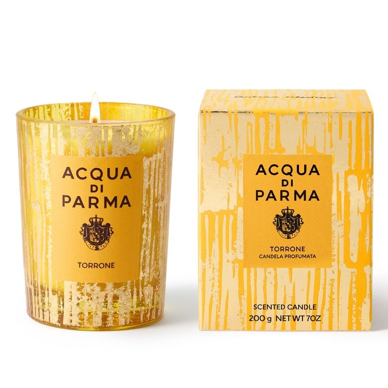 Acqua di Parma Candela Profumata Torrone 200g - Design Festivo in Oro Spazzolato