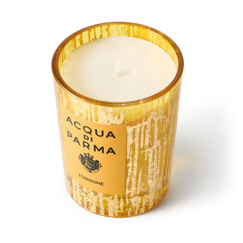 Acqua di Parma Candela Profumata Torrone 200g - Design Festivo in Oro Spazzolato