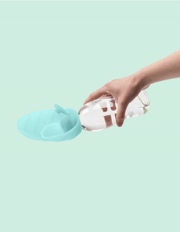 United Pets Leaf - Dispenser Acqua da Viaggio in Silicone Acquamarina per Cani, con Bottiglia Inclusa