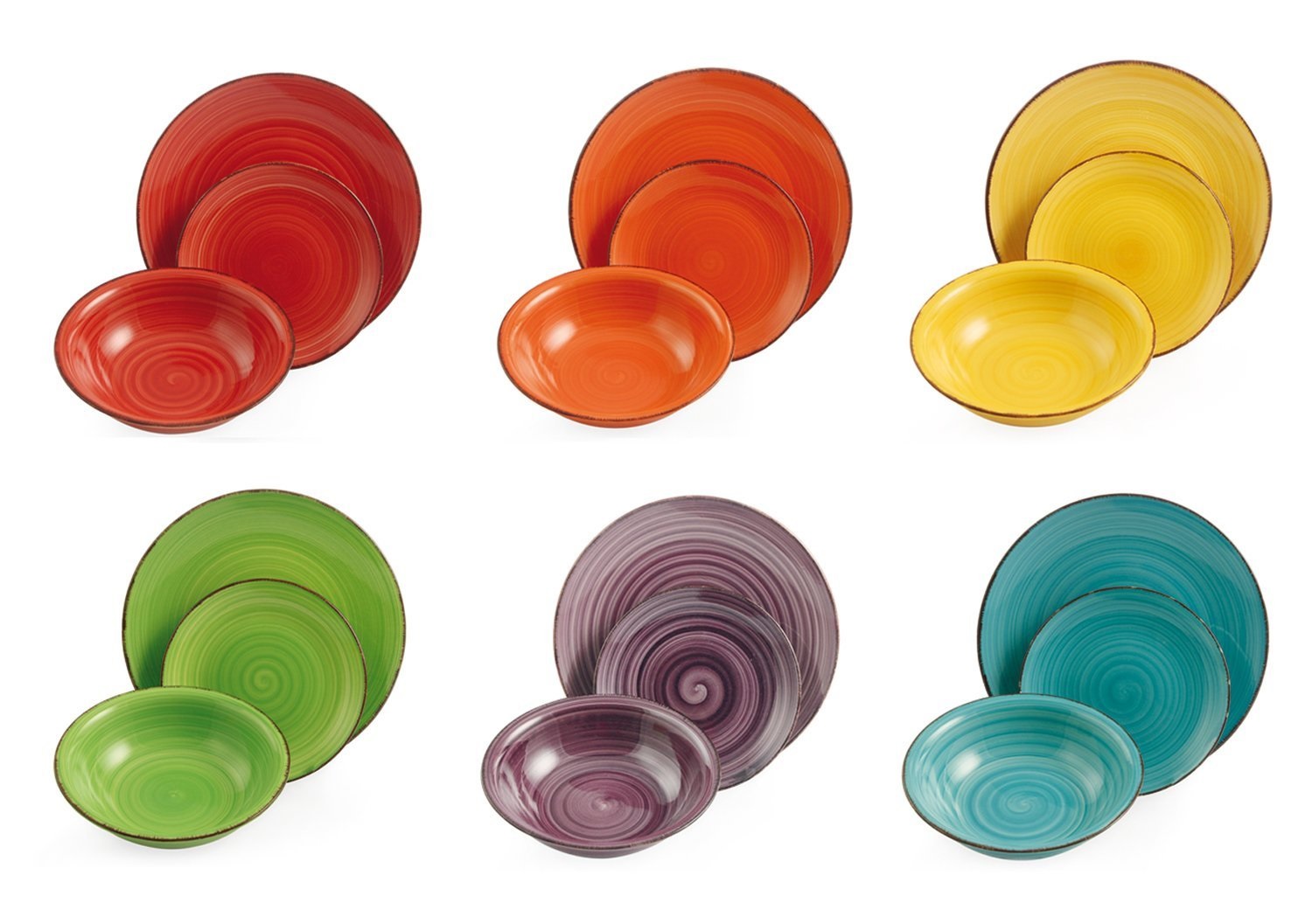 Villa d'Este Home Tivoli Baita Servizio Tavola 18 Pezzi in Gres Dipinto a Mano - 6 Piatti Piani da 27 cm, 6 Piatti Fondi da 21 cm, 6 Piatti Frutta