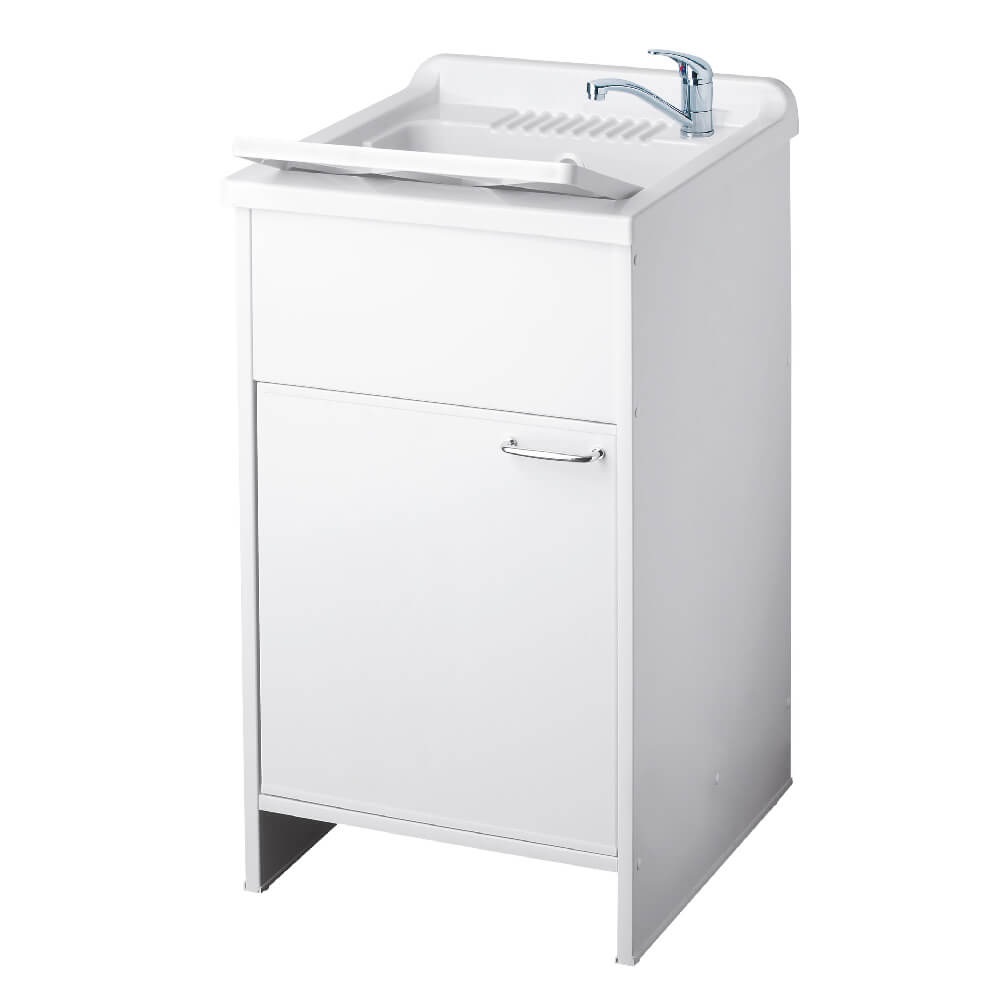 Negrari 9006K Lavatoio Lavapanni in Resina Bianco 85 x 50 x 45 cm - Mobile PVC Resistente, Vasca Resistente agli Acidi, Asse di Lavaggio in Resina PP, Sifone Auto-Pulente