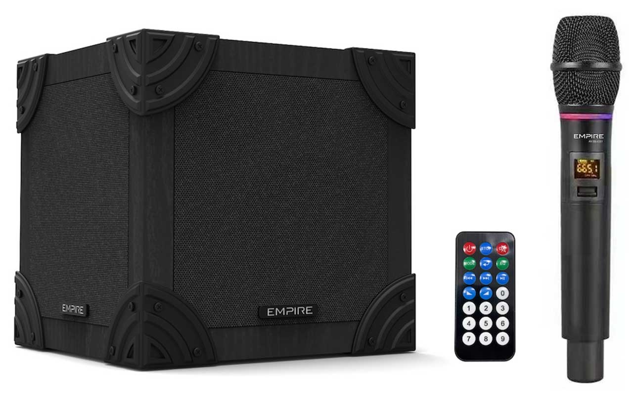 Empire Media HS.MINIQUBO Altoparlante Portatile 2-vie Nero con Radiomicrofono Ice e Telecomando - Potenza 100W