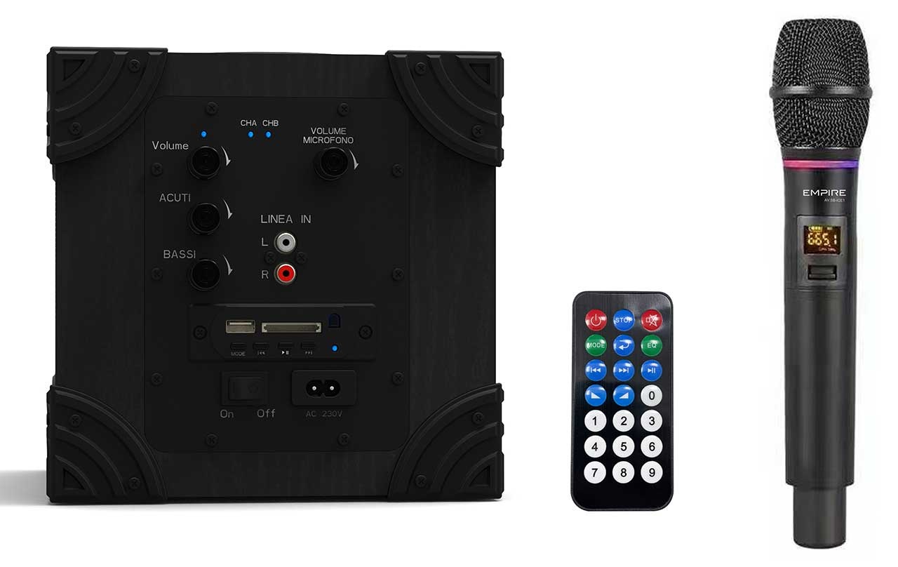 Empire Media HS.MINIQUBO Altoparlante Portatile 2-vie Nero con Radiomicrofono Ice e Telecomando - Potenza 100W