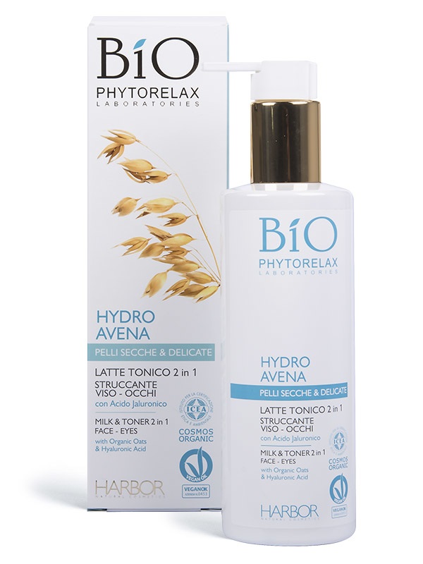 Phytorelax Latte Tonico 2 in 1 Struccante Viso e Occhi Hydro Avena 200 ml - Vegan, Organic, Bio