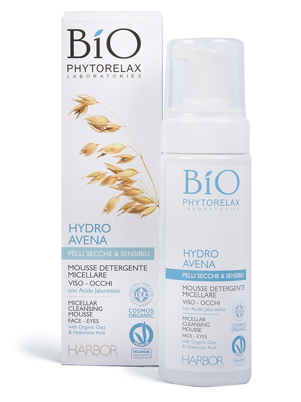 Phytorelax Mousse Detergente Micellare Hydro Avena 150 ml - Idratante per Viso e Occhi, Adatto a Pelli Secche e Sensibili