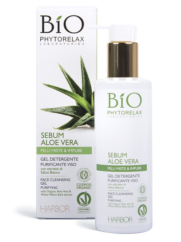 Phytorelax Gel Detergente Purificante Viso con Aloe Vera 200 ml - pH Acido, Vegan e Biologico per Pelli Miste e Impure