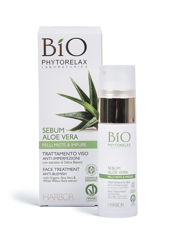 Phytorelax Sebum Aloe Vera Trattamento Viso Anti-Imperfezioni 30 ml - Siero con Tea Tree Oil e Estratto di Salice Bianco