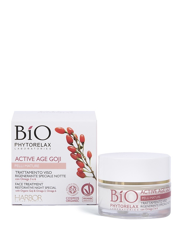 Phytorelax Active Age Goji Trattamento Viso Rigenerante Speciale Notte 50 ml - Idratazione e Nutrimento per Pelli Mature