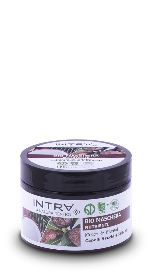 INTRA Cocco & Karité Maschera Capelli Nutriente Bio e Vegan - 250 ml, Ripara e Nutre con oltre il 98% di Ingredienti Naturali