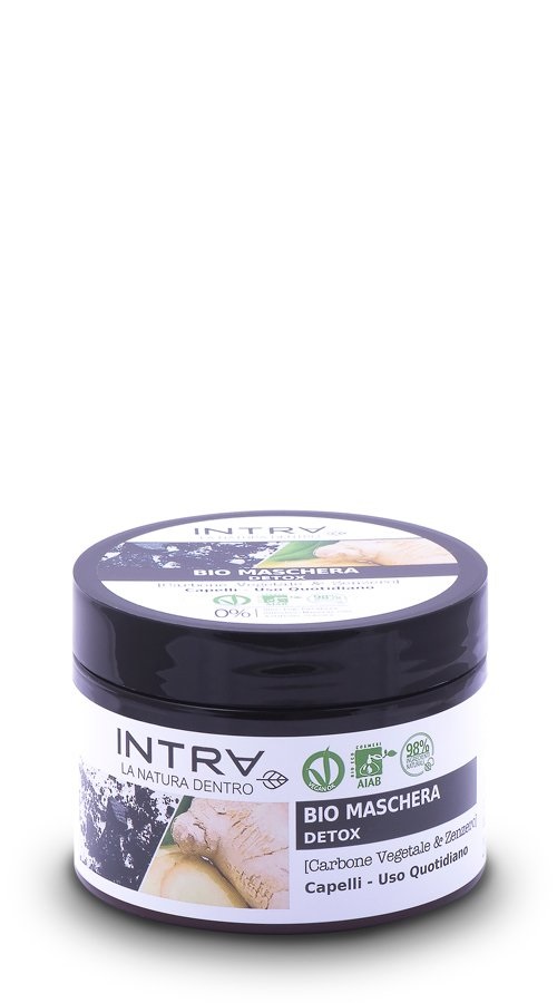 INTRÀ Maschera Detox Bio Carbone Vegetale & Zenzero per Capelli - Uso Quotidiano, 250 ml