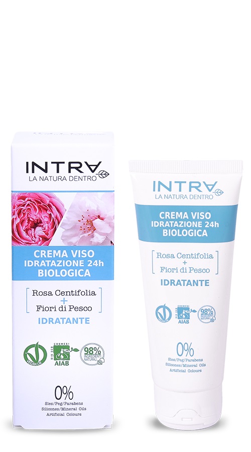 Intra Crema Viso Biologica Idratante 24h con Rosa Centifolia e Fiori di Pesco - 50ml