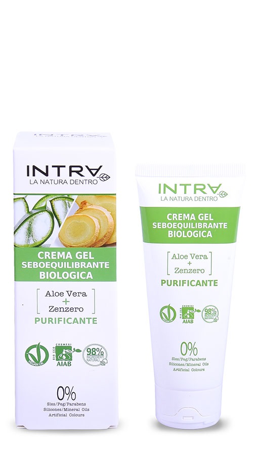 INTRÀ Crema Gel Viso Sebo-Equilibrante Purificante con Aloe Vera e Zenzero - 50ml