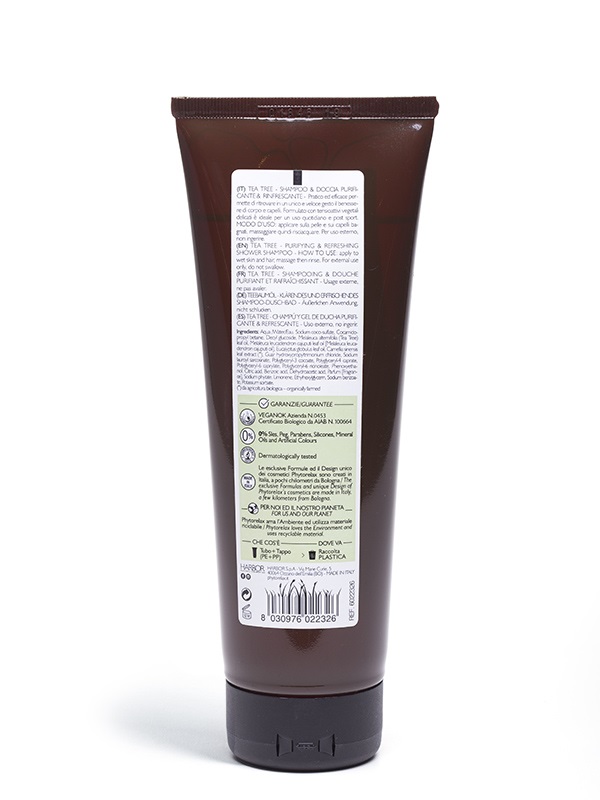 Phytorelax Laboratories Shampoo e Doccia Purificante e Rinfrescante 250 ml - Con Olio Essenziale di Tea Tree, Cosmetico Biologico Vegano