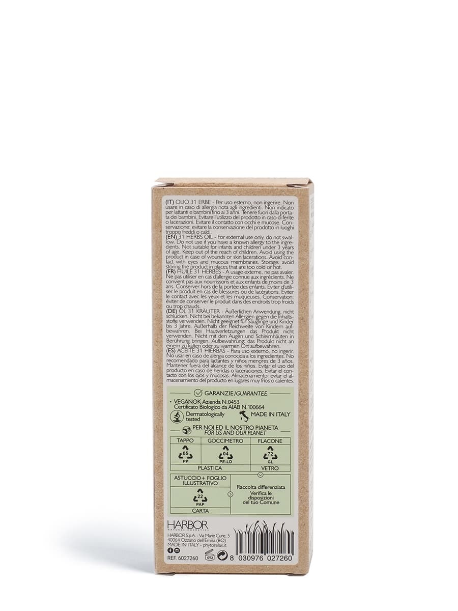Phytorelax Laboratories Olio 31 Erbe Vegan & Organic - Miscela di Oli Essenziali ed Estratti da 31 Erbe e Piante - 100 ml - Dermatologicamente Testato