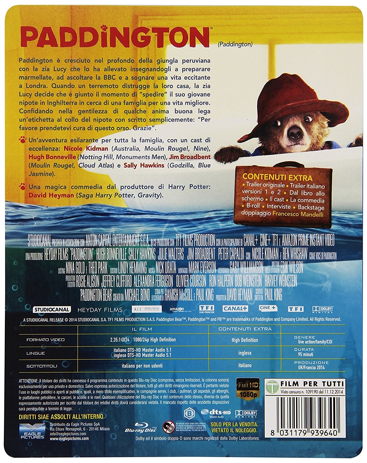 Eagle Pictures Paddington - Edizione SteelBook Blu-Ray (2014) - Commedia, Family con Bonneville, Hawkins e Kidman