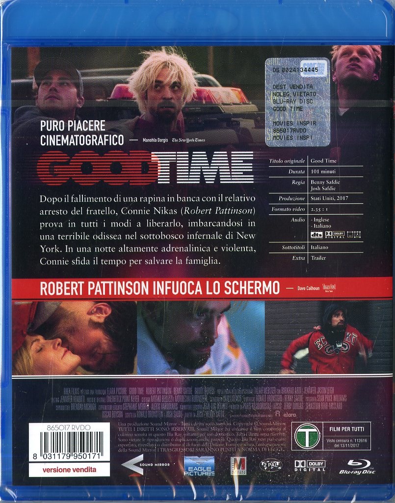 Eagle Pictures Good Time Blu-Ray Thriller 2017 - Robert Pattinson, Nuovo