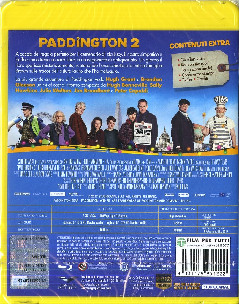 Eagle Pictures Paddington 2 Blu-ray Full HD - Genere: Family, Anno: 2017, Attori: Hugh Bonneville, Sally Hawkins, Brendan Gleeson, Valutazione: PG
