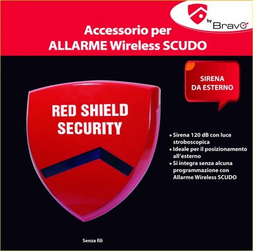 Bravo Sirena da Esterno Wireless per Allarme - 120dB, Kit Fissaggio Incluso